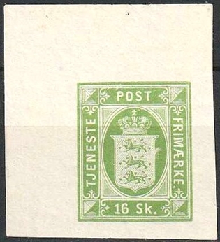 FRIMÆRKER DANMARK | 1871 - AFA 3 - 16 Skilling grøn - "Prøvetryk"